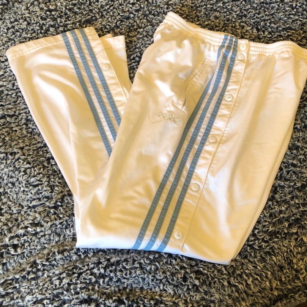 Vintage Adidas White/blue tear away lined tra pant
